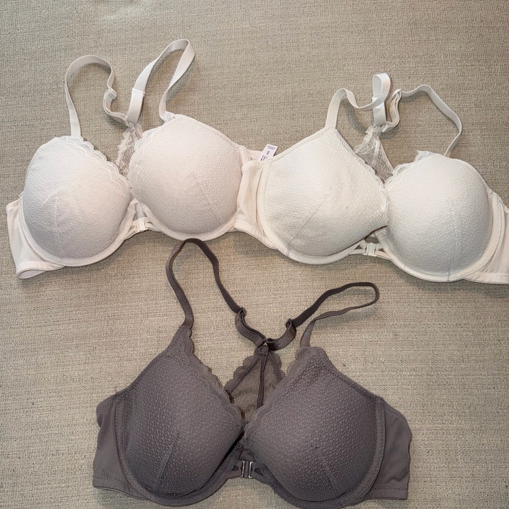Auden Padded Lace-Trim Bras in Cream and Taupe